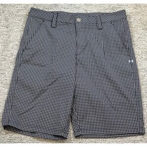 UNDER ARMOUR Mens Size 32 Black Gray Gingham Check Golf Shorts Zip Pocket‎